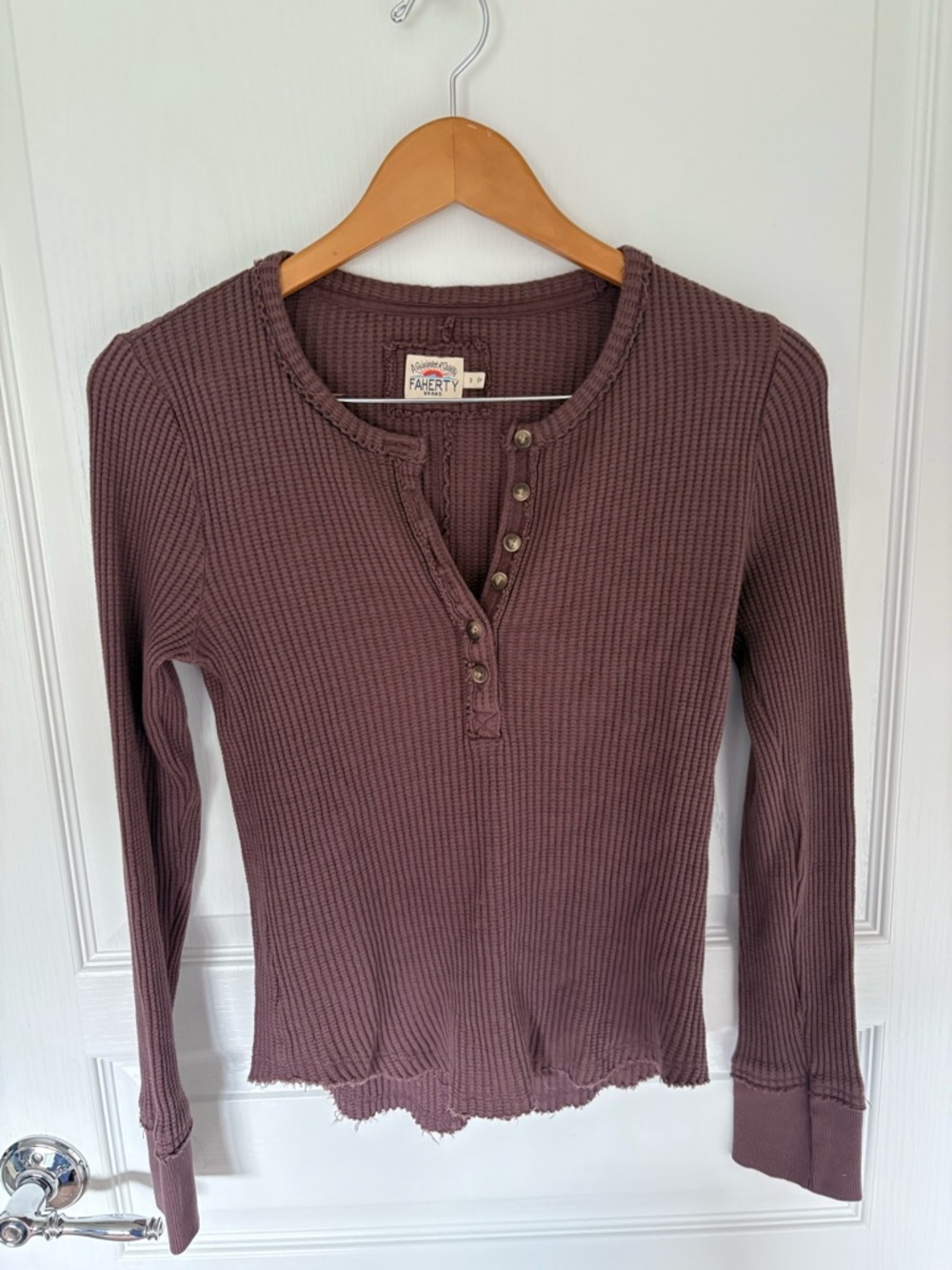 Faherty Women's Long-Sleeve Waffle Henley in plum